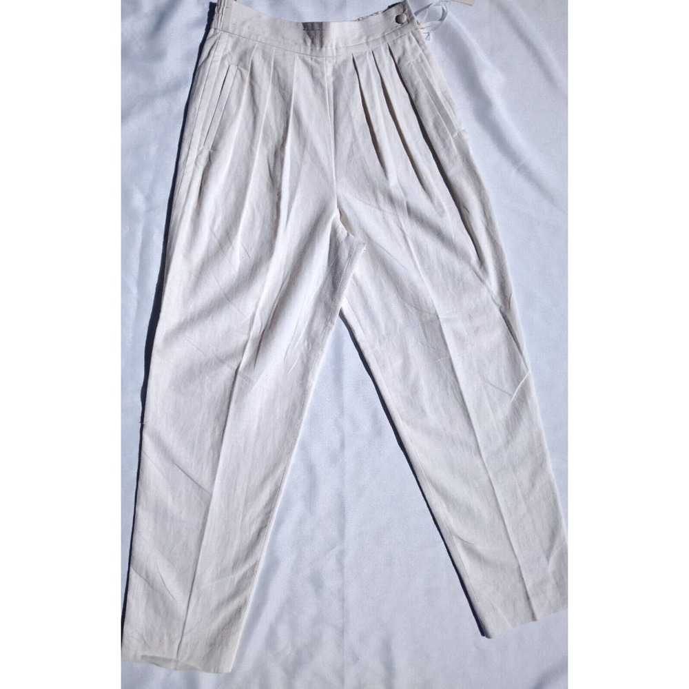🔥 VTG 80s NWT 100% Linen White High Waisted Pants By IBE Size 6